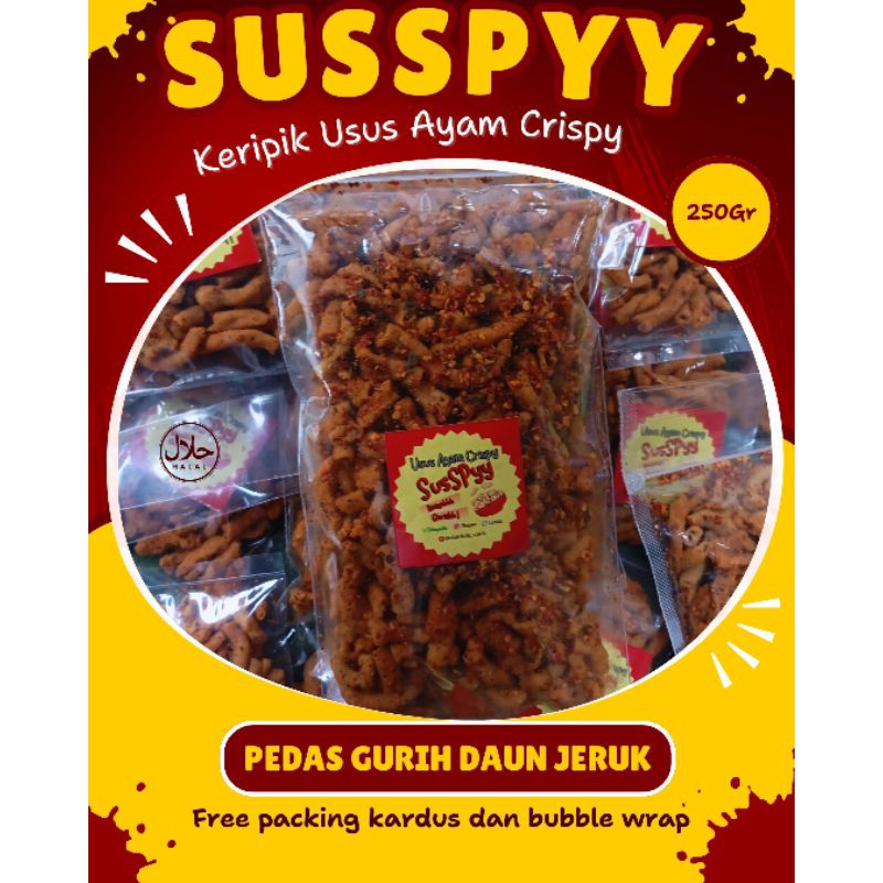 

PROMO!! KERIPIK USUS CRISPY SUSSPYY PEDAS GURIH DAUN JERUK 250Gram