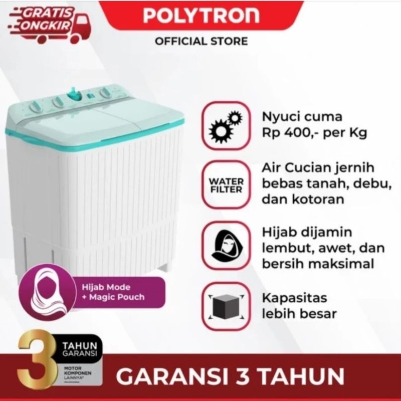 MESIN CUCI POLYTRON 2 TABUNG 9KG PWM9076