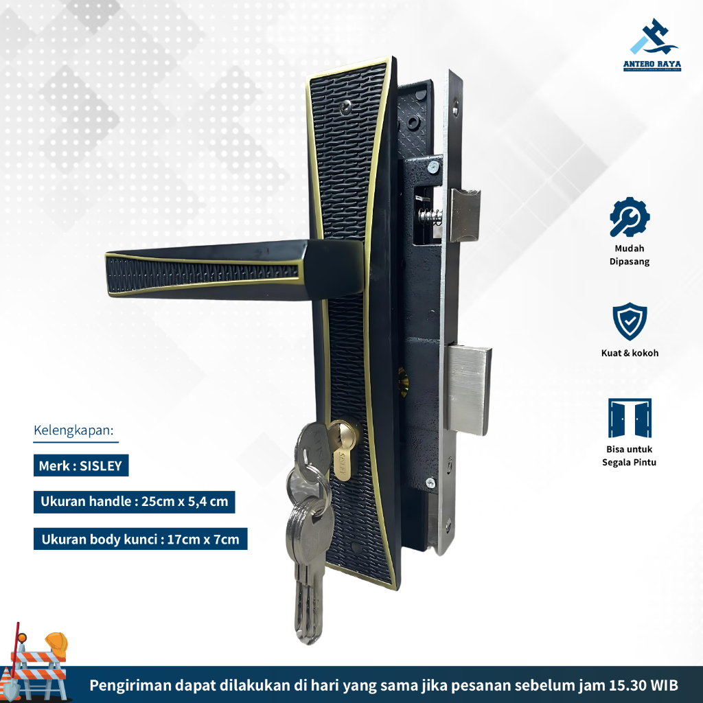 Set Gagang Handle Kunci Pintu Rumah Komplit Sisley Warna Black Bahan Stainless Steel