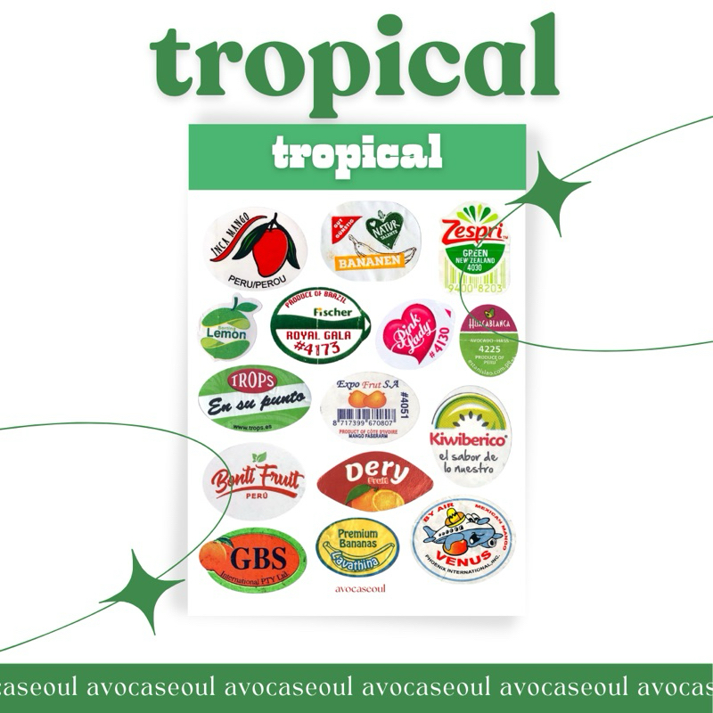 

sticker sheet tropical aesthetic ins korea untuk dekorasi scrapbook, deco pola, journaling, phonecase, headphone, stiker lucu