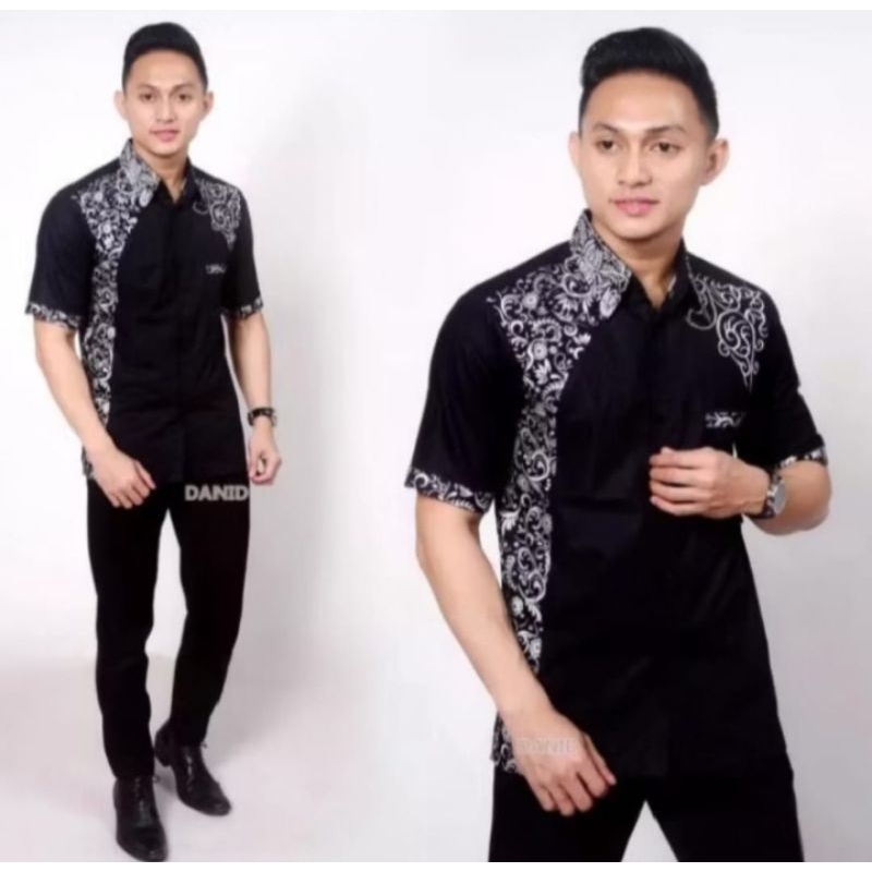 BAJU KOKO KOMBINASI BATIK PRIA KEREN DEWASA LENGAN PENDEK
