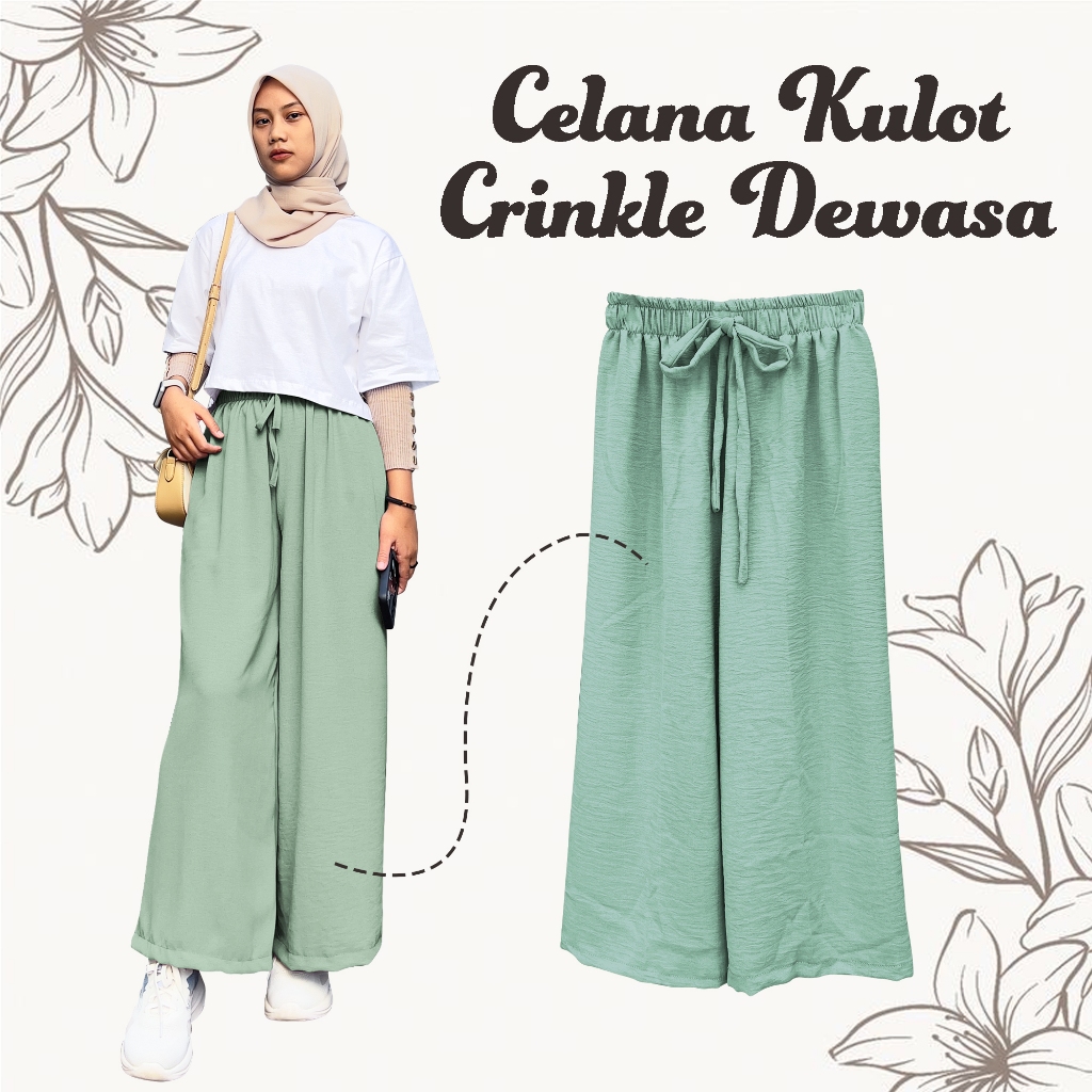 Celana Kulot Wanita Crinkle Airflow Warna Sage