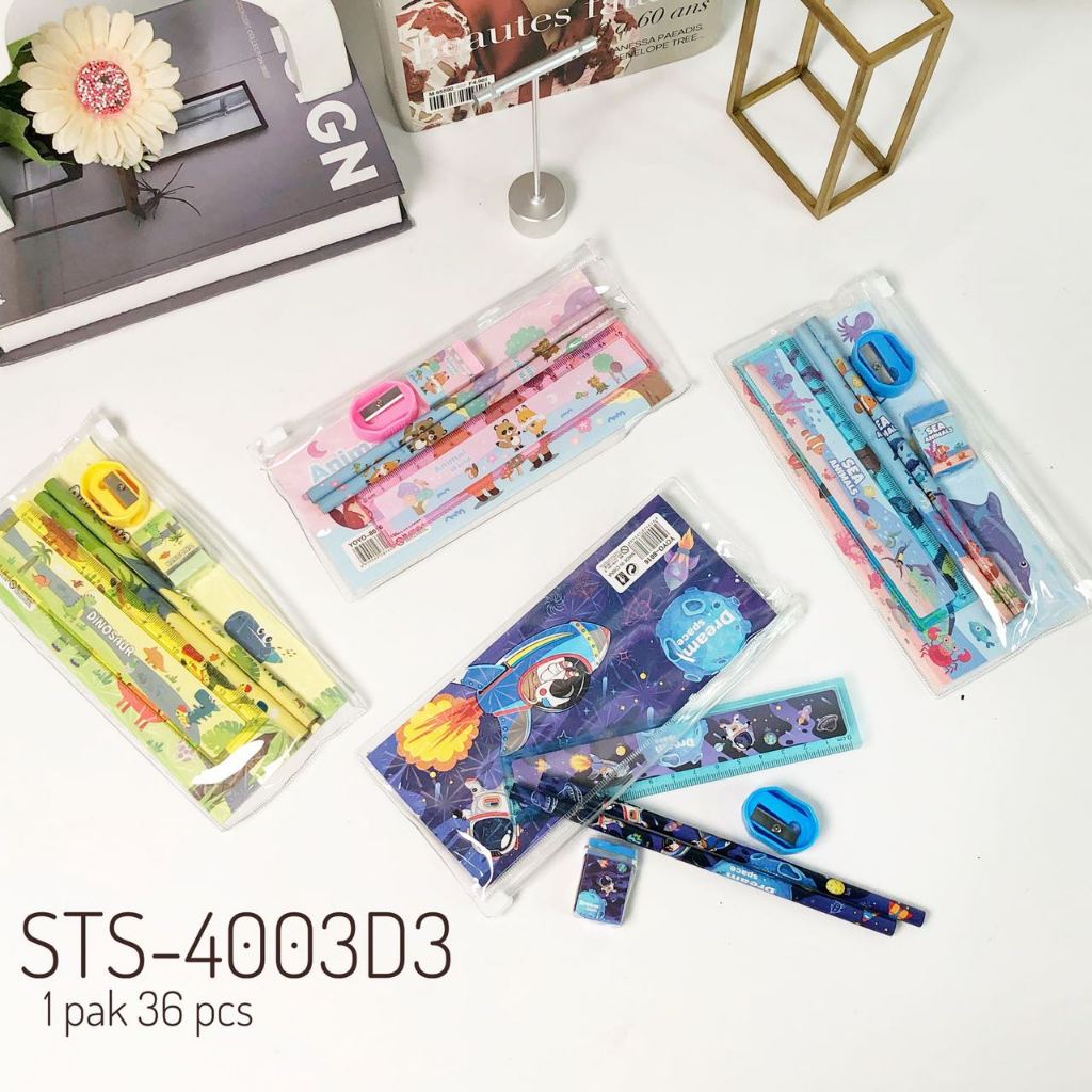 

SET STATIONERY TEMPAT PENSIL TRANPARANT 6 IN 1 PENGGARIS PENSIL RAUTAN PENGHAPUS ANIMAL KARAKTER