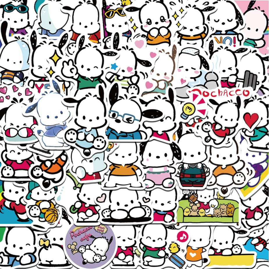 

[50 PCS]Stiker Aesthetic Sanrio Pochacco Stiker Pack Pacha Dog Vinyl Anti Air - Sticker Buku Journal Koper Stiker Casing HP Laptop Helm Motor Botol Minum