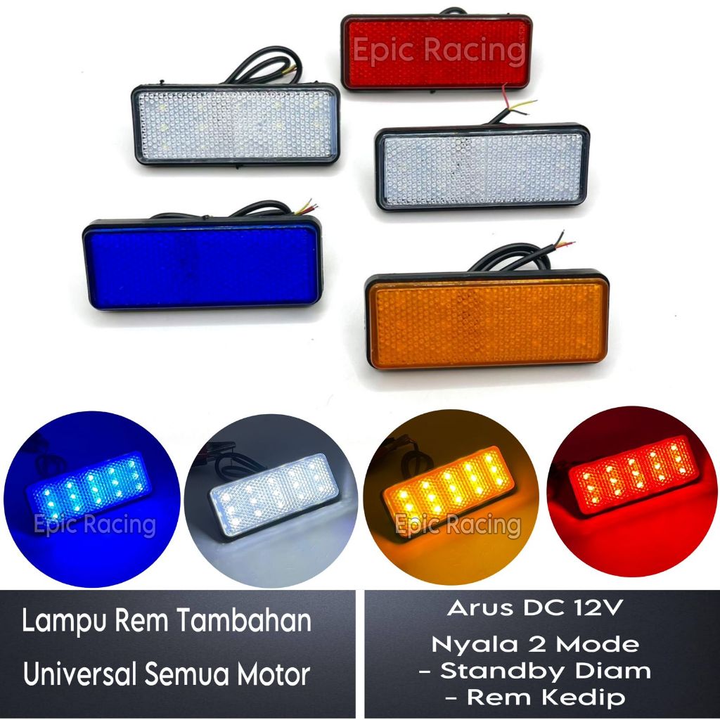 Lampu Rem LED Stop Tambahan Variasi Diam Kedip / Lampu Mata Kucing Motor