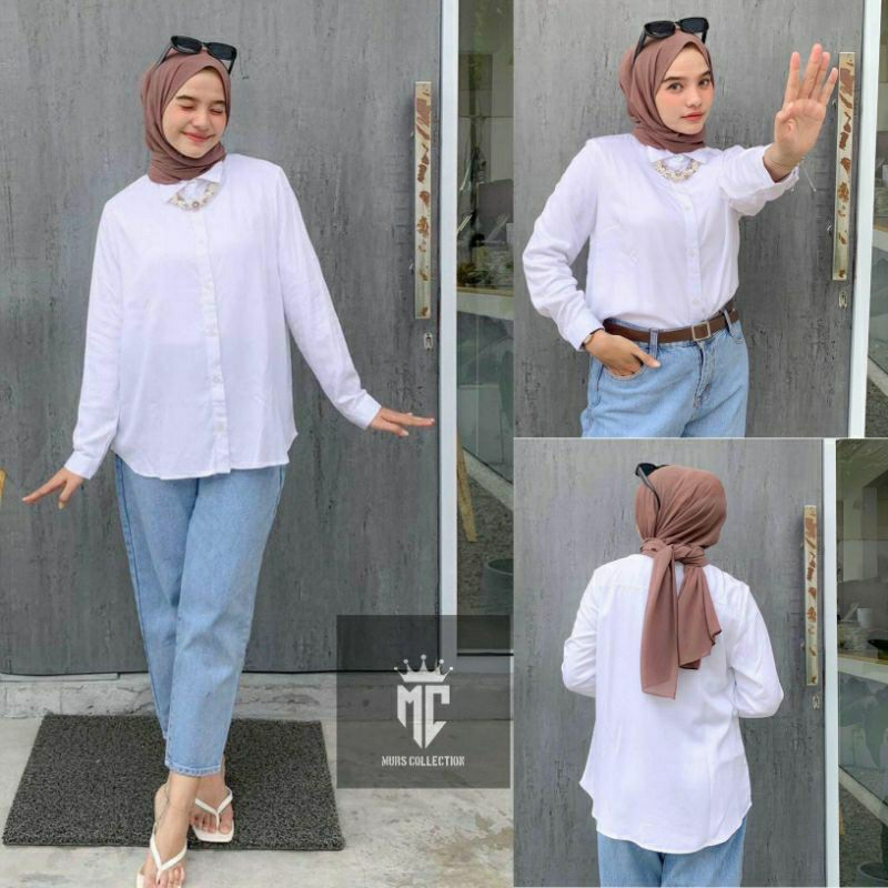 Baju Kemeja Putih Wanita / Hem Putih Wanita Lengan Panjang / Kemeja Putih Kerja Wanita Bahan Toyobo 