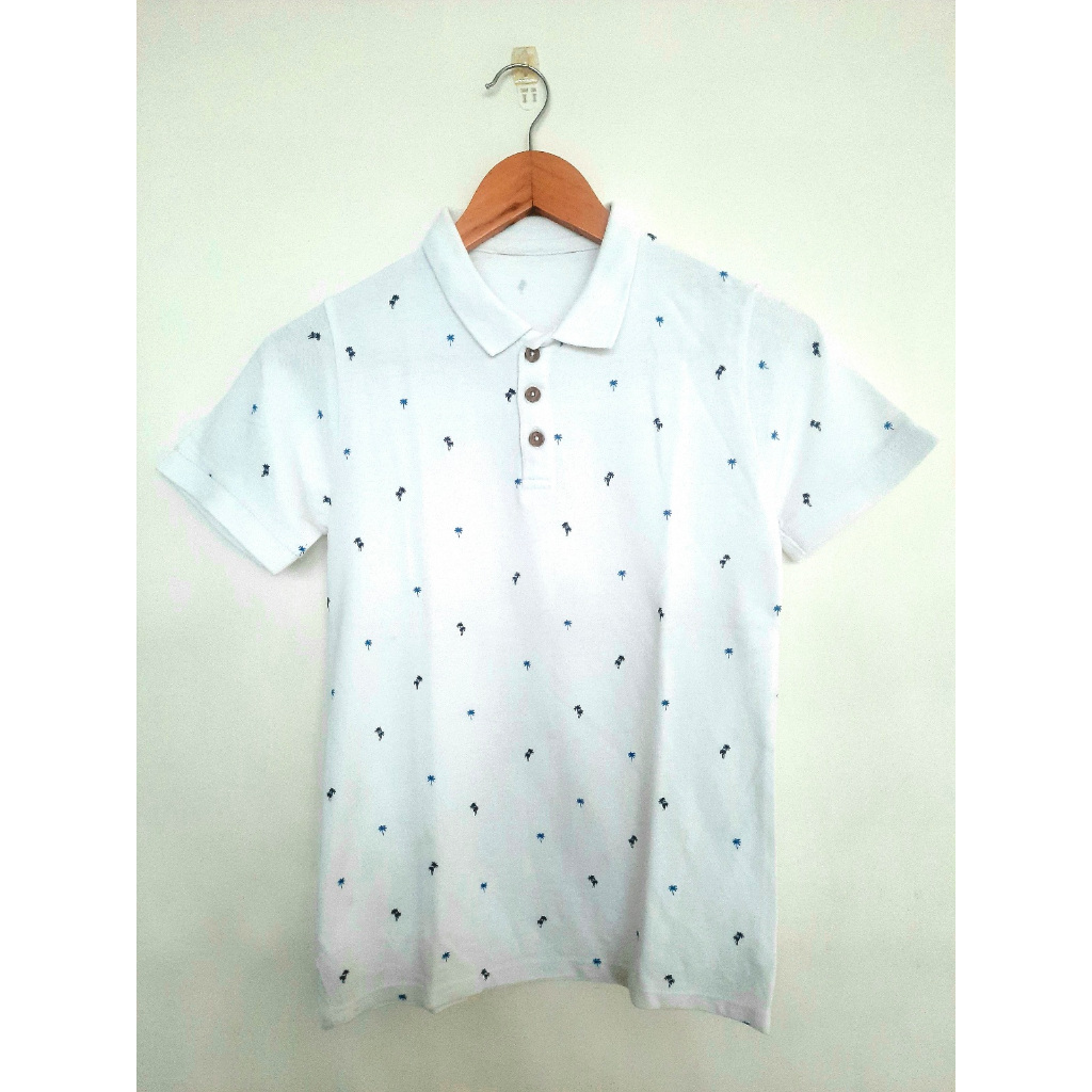 Kaos Berkerah Polo Putih Motif Pohon Kelapa Anak Laki