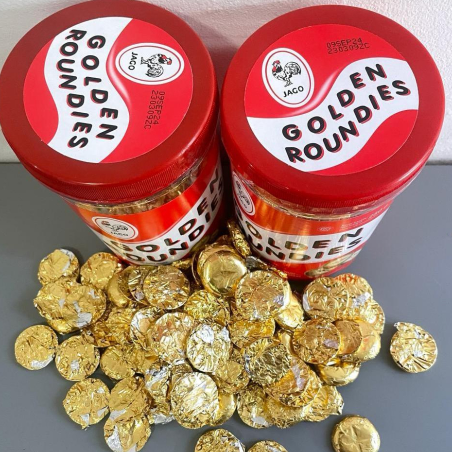 

GOLDEN ROUNDIES Chocolate Coin Toples 250 gr / Cokelat Dollar / Coklat Koin Jago Jadul