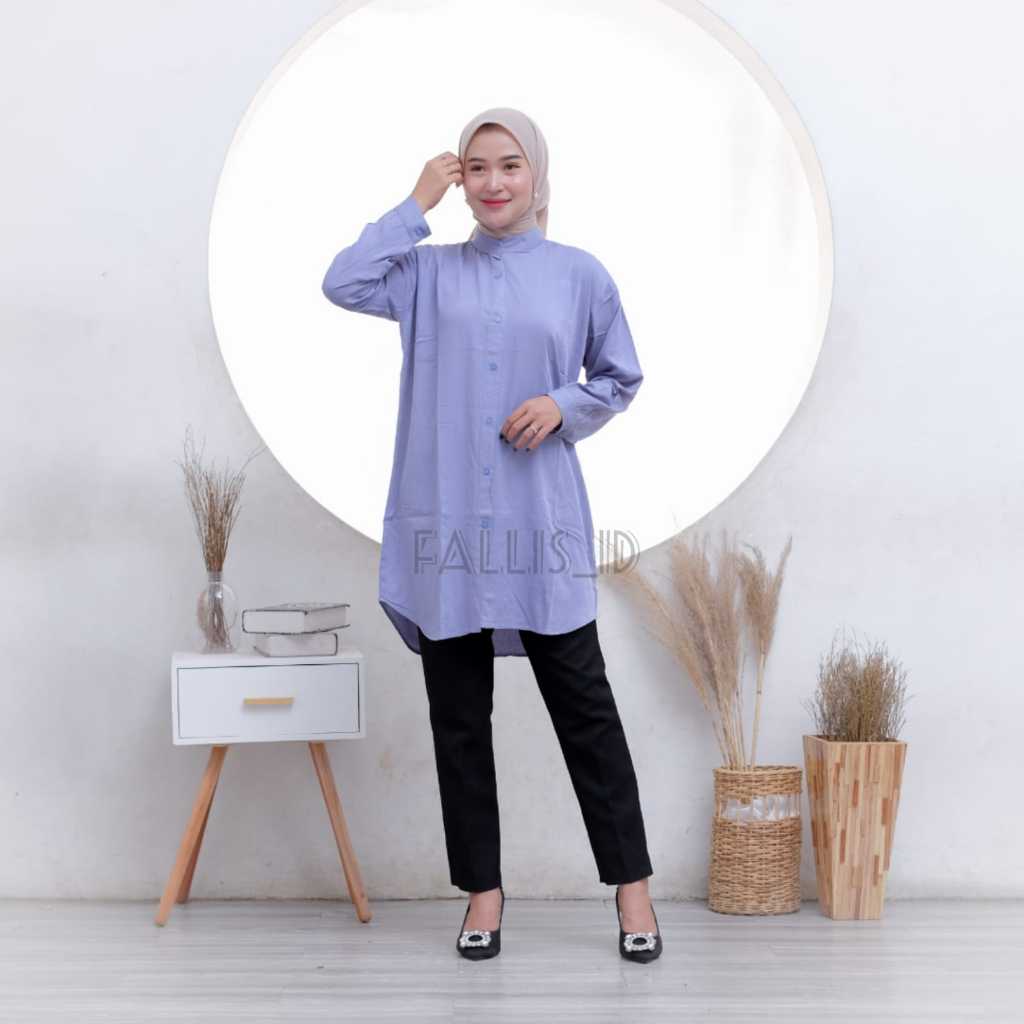 FALLISA Tunik Wanita Rayon Twill Premium Full Kancing Depan Belakang