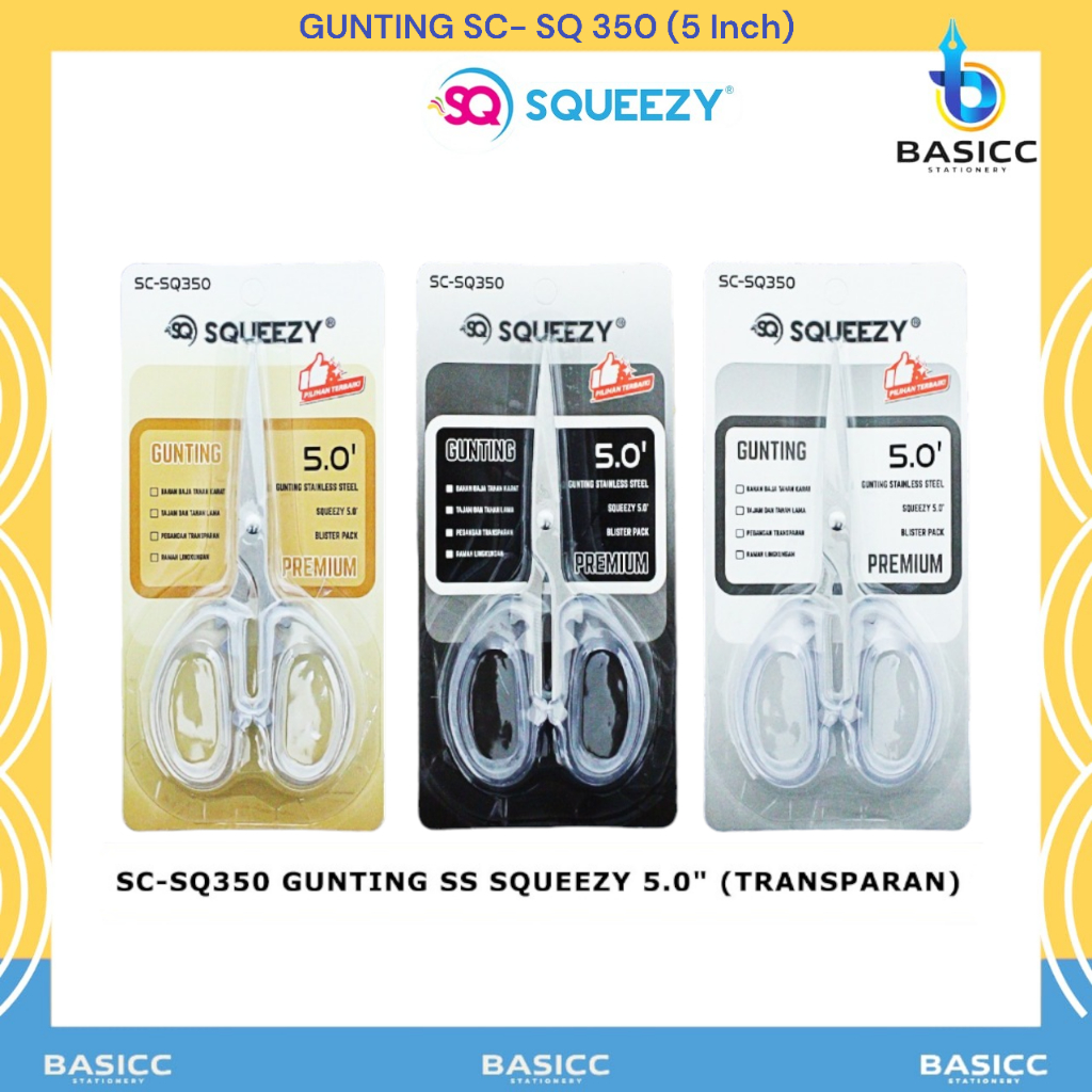 

Squeezy Gunting Scissor SC SQ-350 Transparant 5 Inch | @ 1Pcs