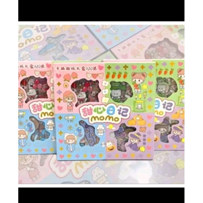 

Momo Stiker Mix Campur 1 Box isi 100 Lembar Stiker Aesthetic Korea Karakter Anak Cewek Waterproof Cutting Sticke