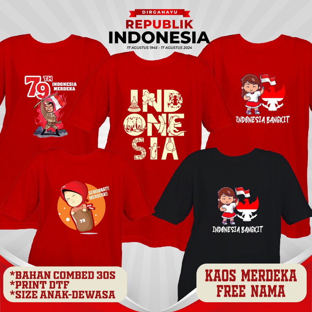 KAOS 17 AGUSTUS / BAJU DISTRO ANAK 17AN / KAOS SERAAGAM 17 AGUSTUS 2024 DIRGAHAYU INDONESIA 2024