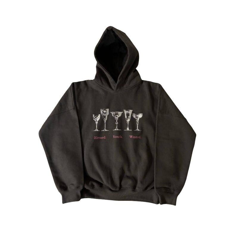 [OROGINAL 100%] PRAEDAE Blessed Youth Wasted - Dark Grey Hoodie