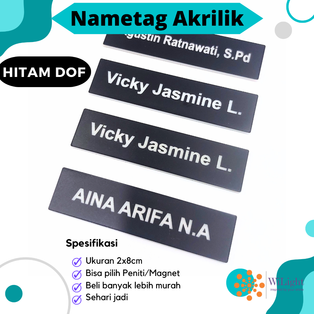 

[Sehari Jadi] Nametag Akrilik Grafir HITAM DOF Peniti Magnet Bukan Resin | Nama Dada