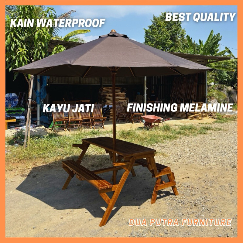 set meja lipat majic payung jati, tenda payung cafe outdoor, payung taman, payung hotel dan pantai, 