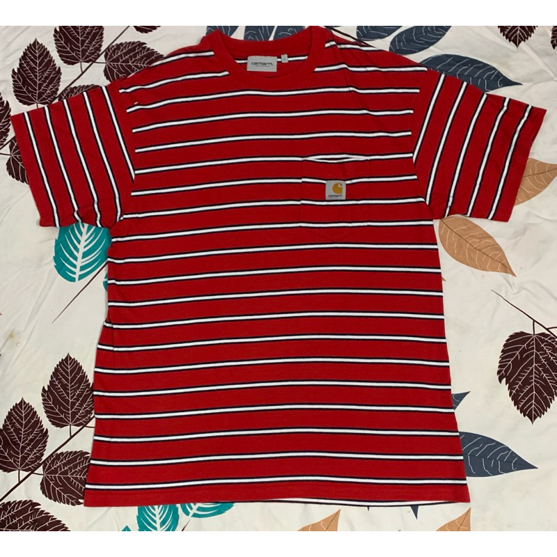 Carhartt S/S Houston Pocket T-Shirt Kaos Salur Merah Putih Hitam Size L