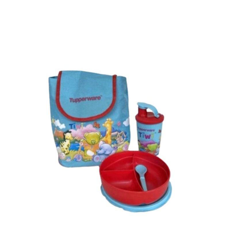 TUPPERWARE ORIGINAL TIWI N FRIENDS / KIDS LUNCH BOX SET BAG / KOTAK MAKAN SET BOTOL MINUM SENDOK FRE