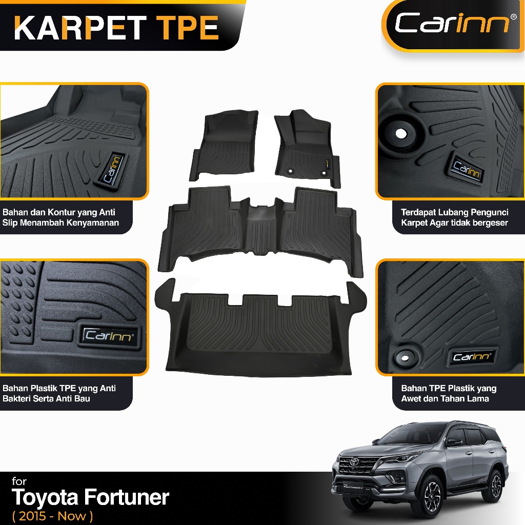 Carinn Karpet Premium Karpet Mangkok Anti Slip Mobil Toyota Fortuner 2015-On