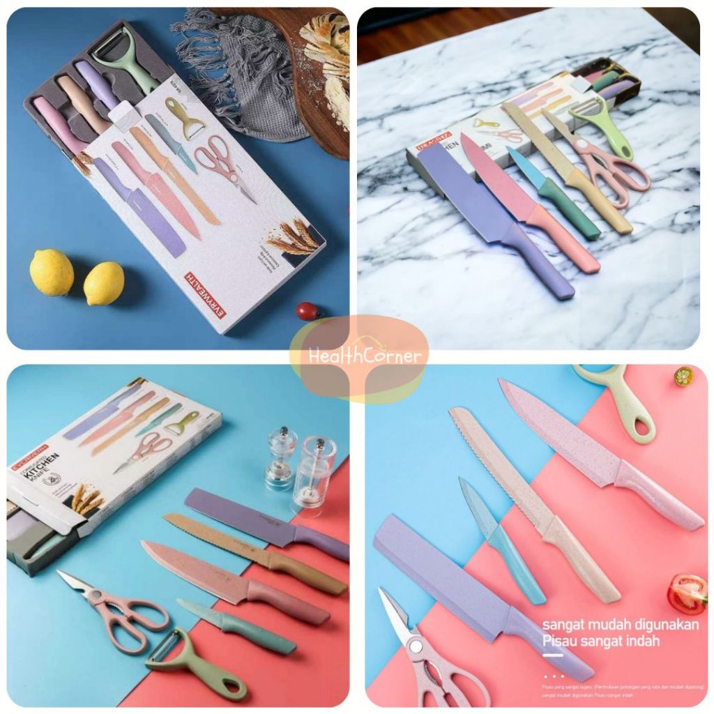 Pisau Dapur Keramik Set 6in1 - Corrugated Kitchen Knife EVCRIERH KITCHEN KNIFE SET Pisau Gunting Pen
