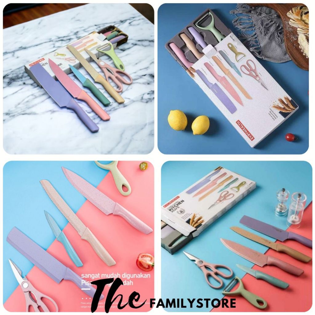 Pisau Dapur Keramik Set 6in1 - Corrugated Kitchen Knife EVCRIERH KITCHEN KNIFE SET Pisau Gunting Pen