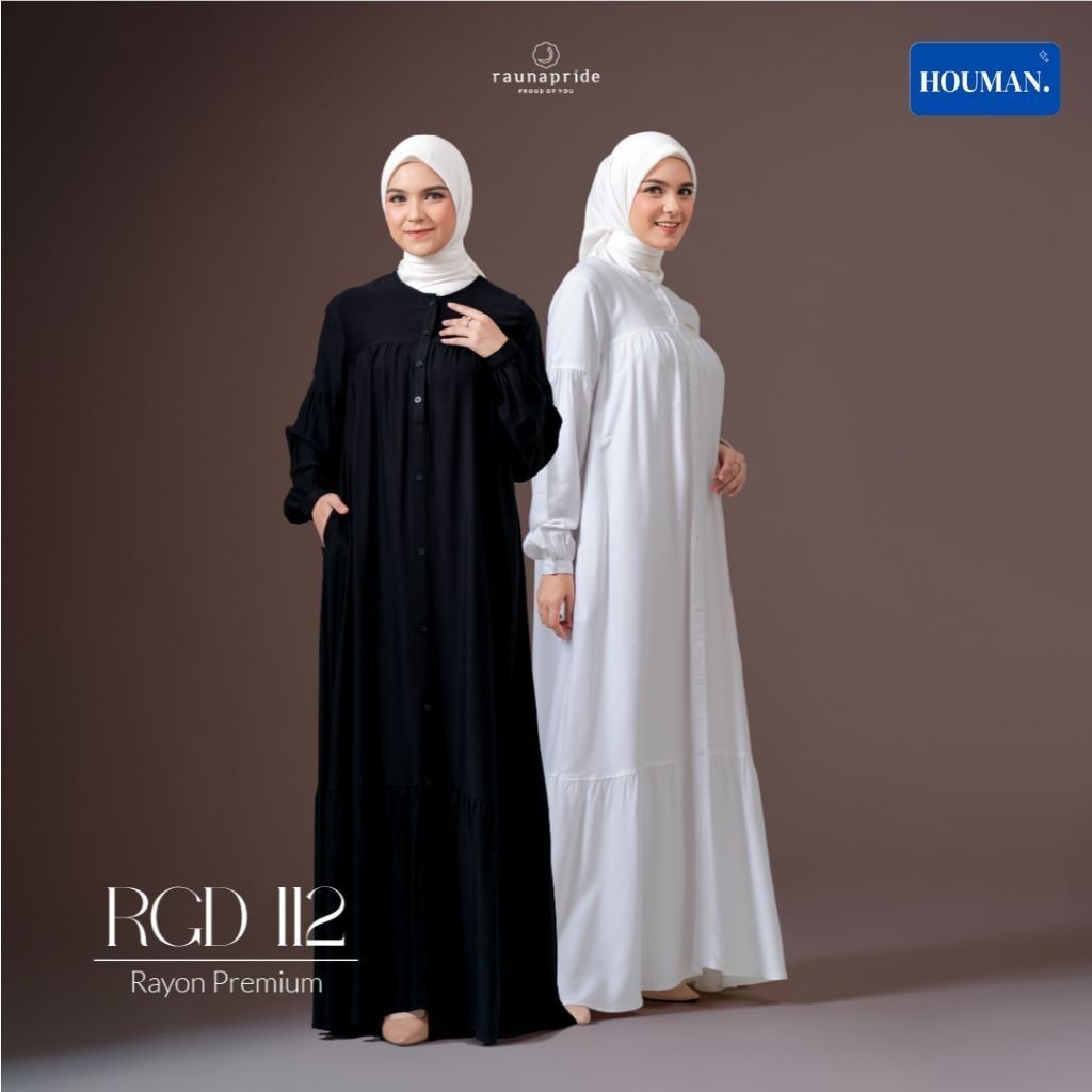 RAUNA GAMIS MUSLIM WANITA TERBARU RGD 112 WARNA PUTIH DAN HITAM