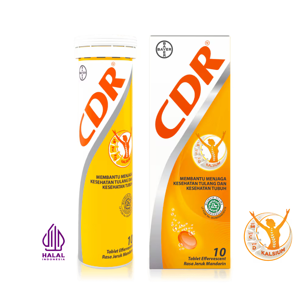 CDR Sweet Orange Effervescent Tube 10's Tablet Bayer - Kalsium / Vitamin C 1000mg / Vitamin D