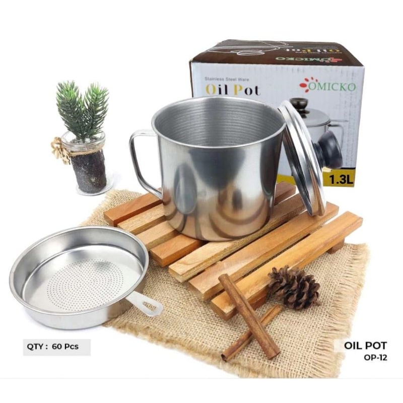 Oil Pot Wadah Saringan Minyak Stainless Steel 1.0L / Gelas Saringan Minyak / Tempat Saringan Minyak 