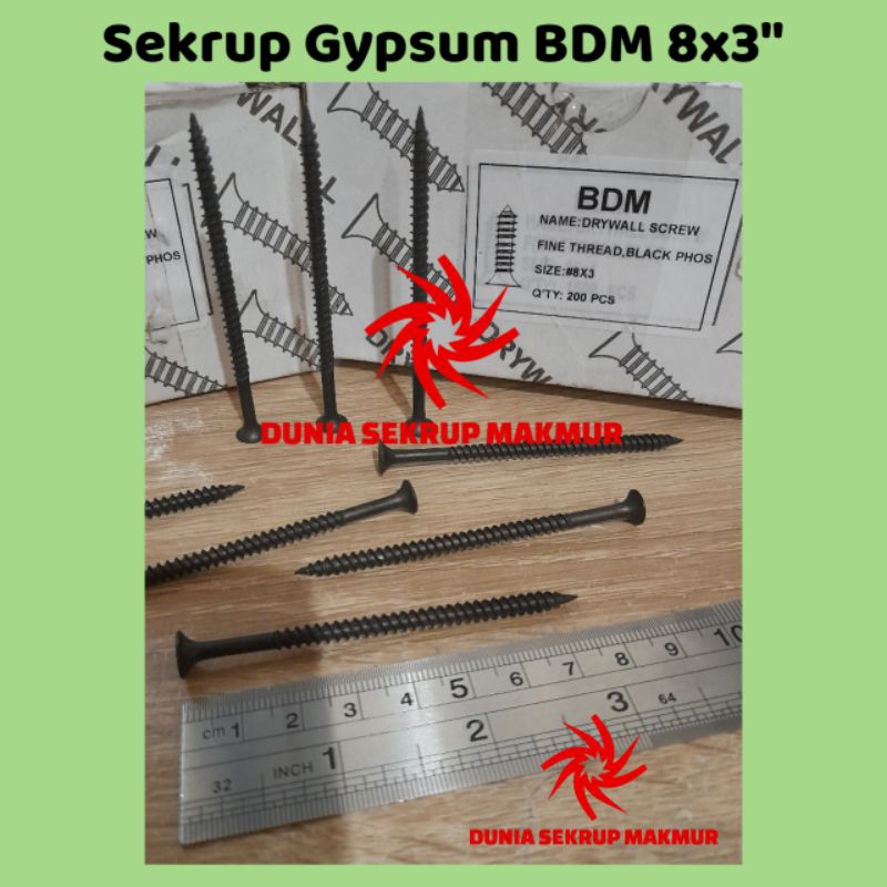 (1 Box) Sekrup Gypsum 8x3" / Skrup Gipsum Hitam 7.5CM (150 pcs)
