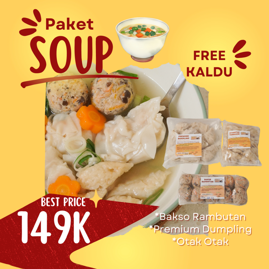 

Paket Hemat Sup Roku Bento (Best Seller Menu Kuah) Frozen Bakso Pangsit Siap Masak Free Kaldu