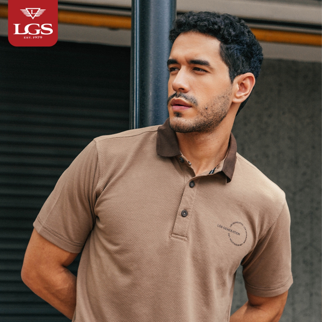 LGS - Kaos Polo Casual Pria - Katun Premium - Polo Lengan Pendek - Bertekstur Popcorn - Coklat - Sli