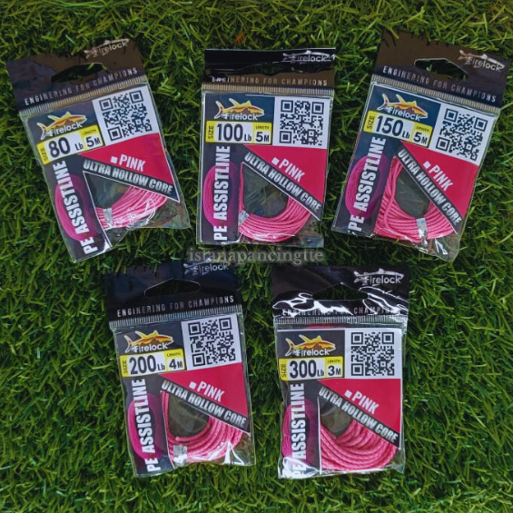 PE ASSIST LINE FIRELOCK PINK ULTRA HOLLOW CORE 80LB, 100LB, 150LB, 200LB, 300LB | SENAR PANCING BENA
