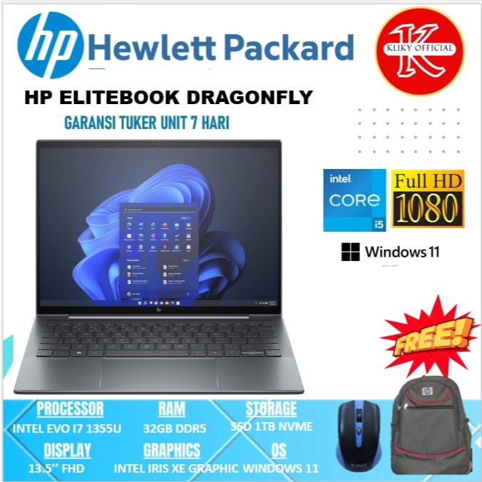 Laptop Ultrabook Tipis Hp Elitebook Dragonfly Intel Evo Core I7 Gen13 Ram 32GB SSD 1TB Touchscreen S
