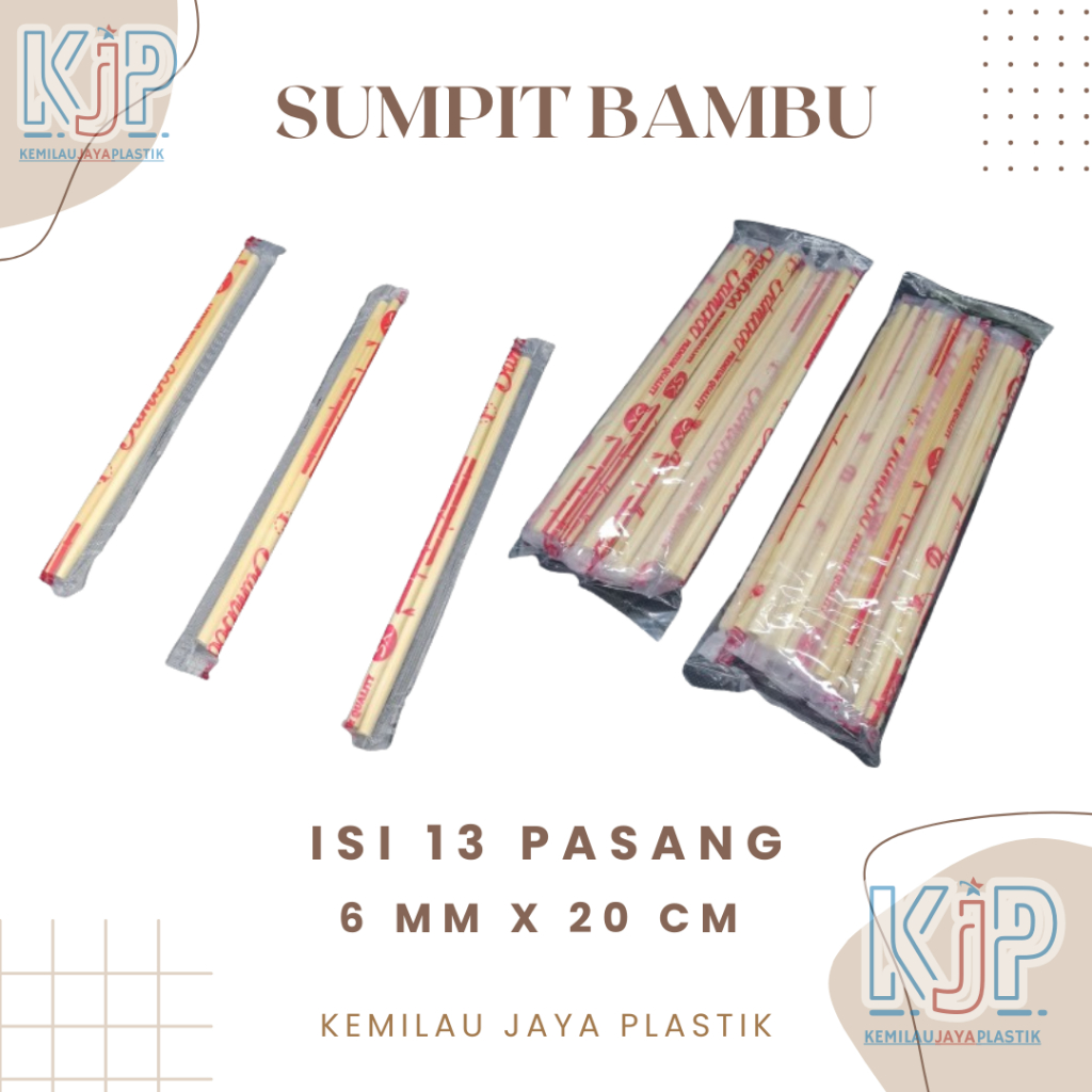 Sumpit Bambu/Bamboo Steril 6 MM x 20 CM Isi 13 Pasang / Sumpit Kayu Higienis