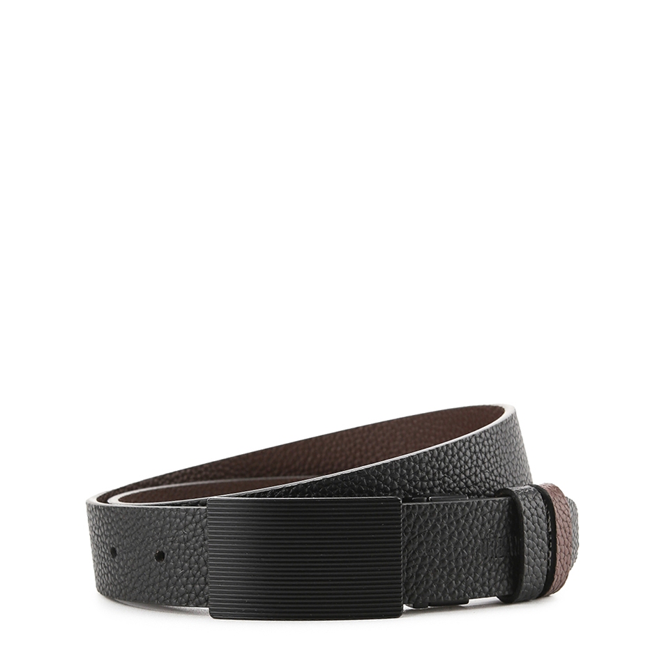 Urban State - Admiral Plate Buckle Reversible Top Grain Leather Belt - Black Brown