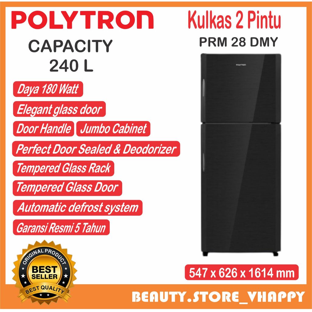Kulkas Polytron 2 Pintu Tanpa Bunga ES Belleza 240 liter PRM 28 DMY
