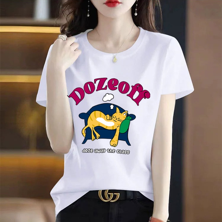 Karton pola-kucing  baju blouse  atasan wanita  Lengan pendek  Kapas  slimfit  Nyaman dipakai