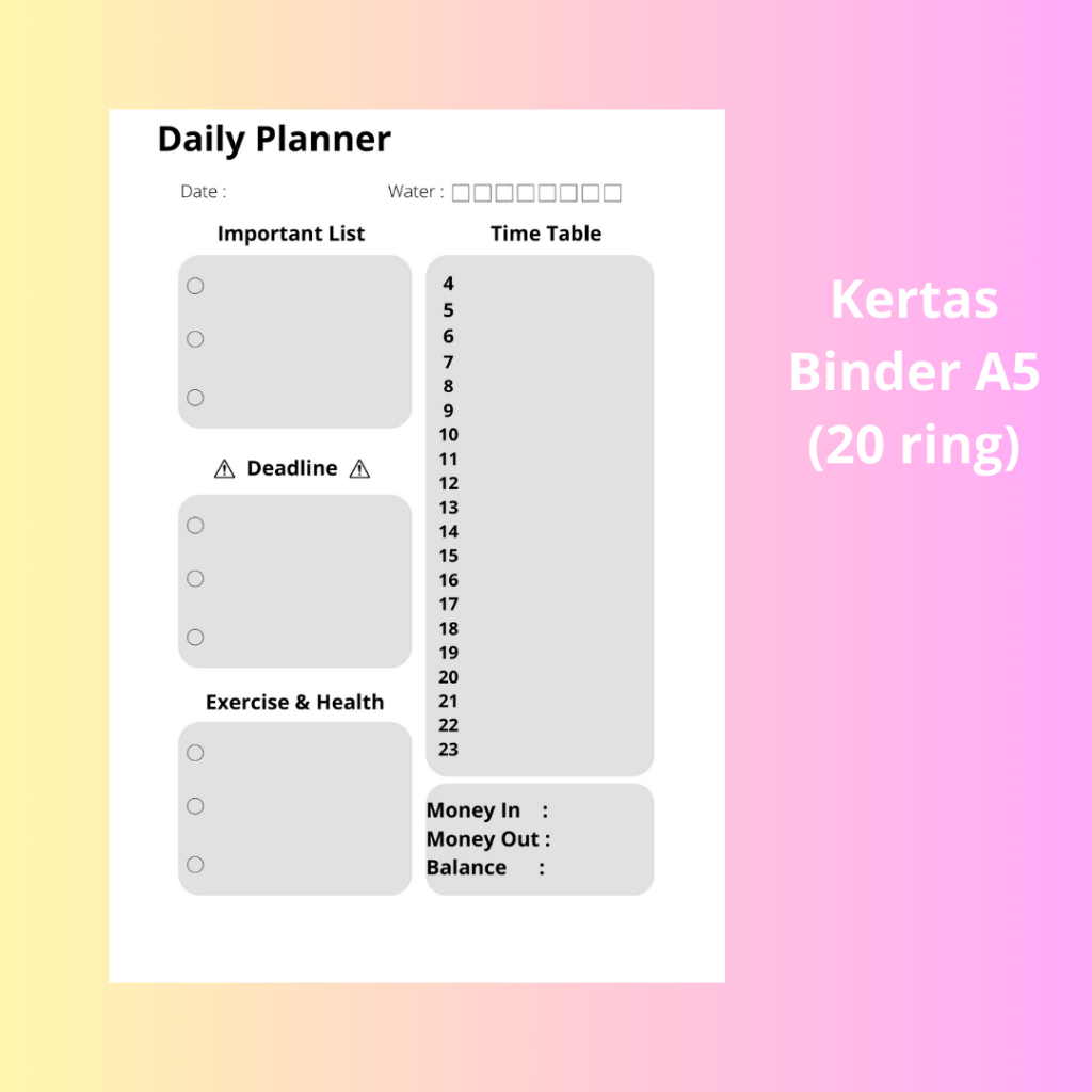

Daily Planner Gaya Klasik Kertas Binder A5 20 Holes Binder Planner Rencana Harian
