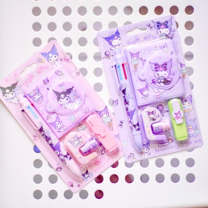 

Set Buku Stabilo Solatip Kuromi 5 in 1 Buku Diary Pulpen 6 warna Solatip stabilo isi solatip bergambar sanrio