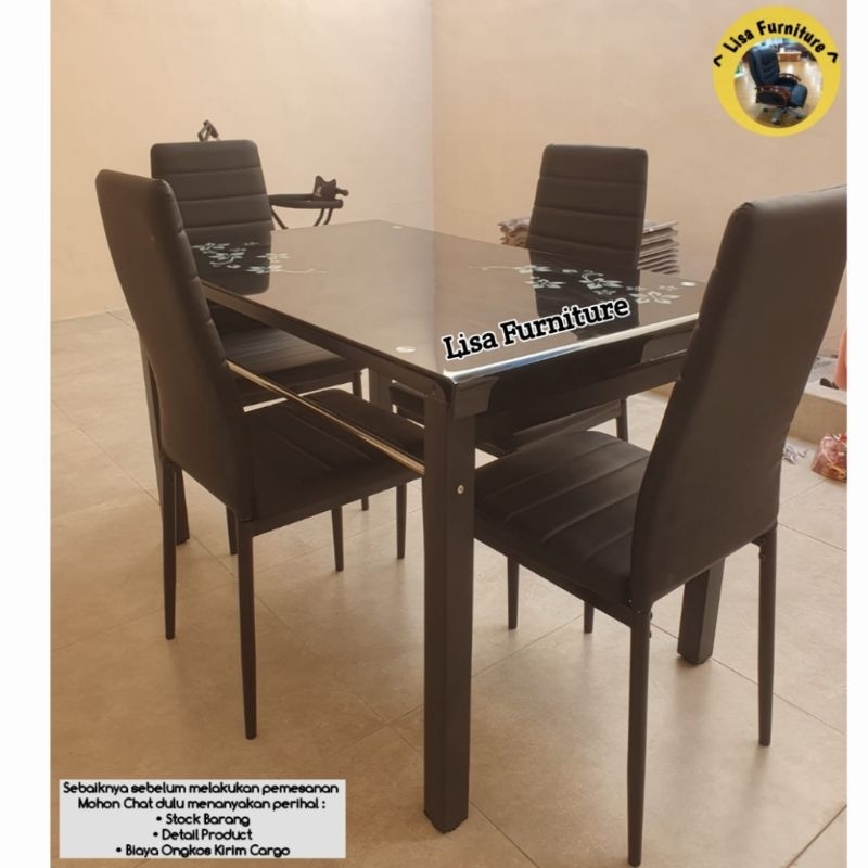 Meja Makan Kaca 4 Kursi