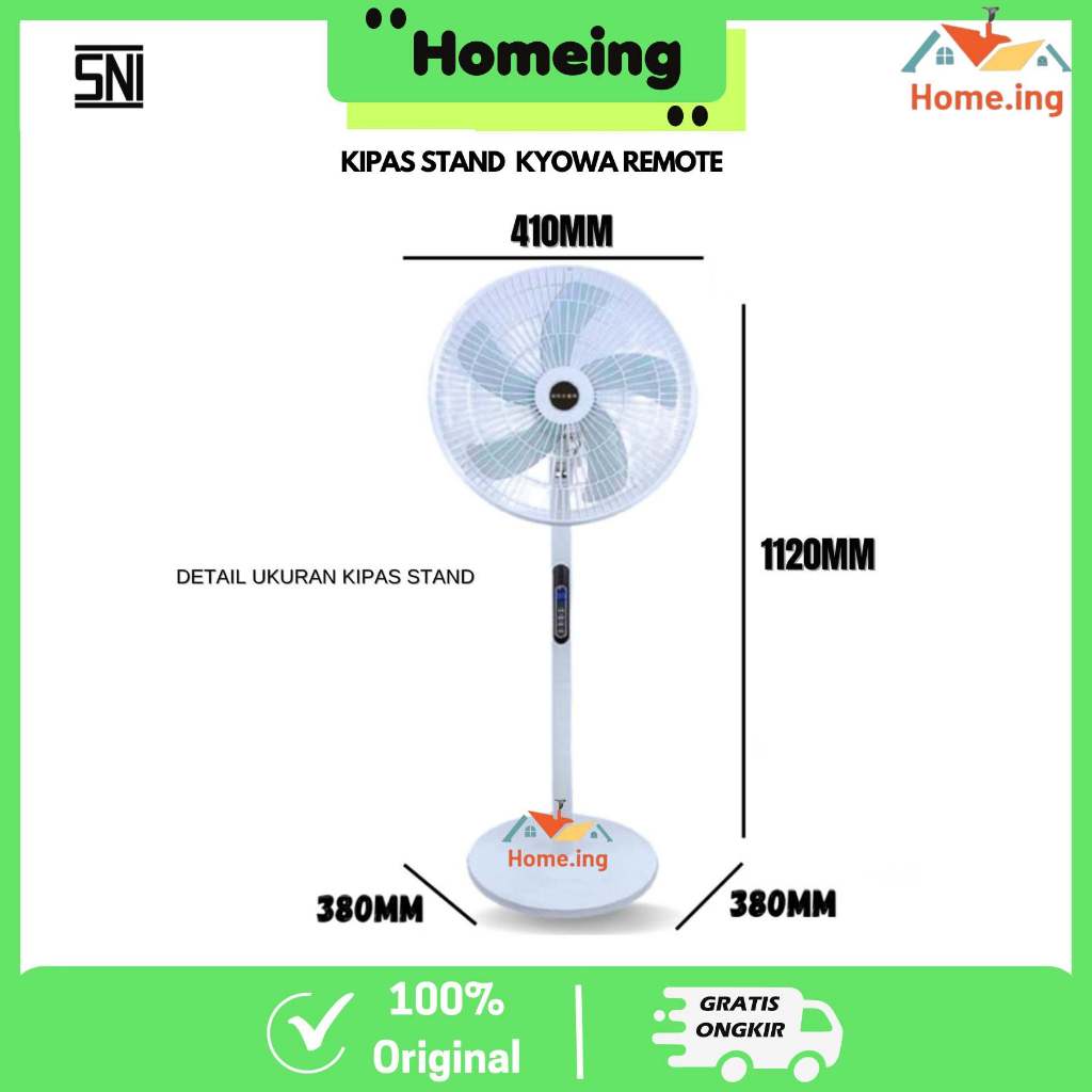 Kipas Angin Standing Kyowa KW-1608A / Kipas Berdiri Dengan Tutup / 5 Baling Baling / Kipas Remote / 