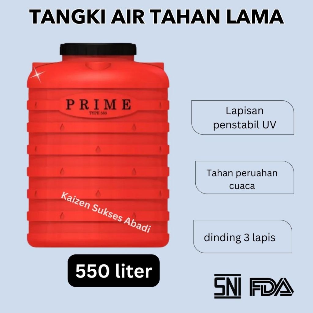 Tandon tangki toren air plastik merek grand prime 550 500 liter bergaransi tebal halal mui kuat awet