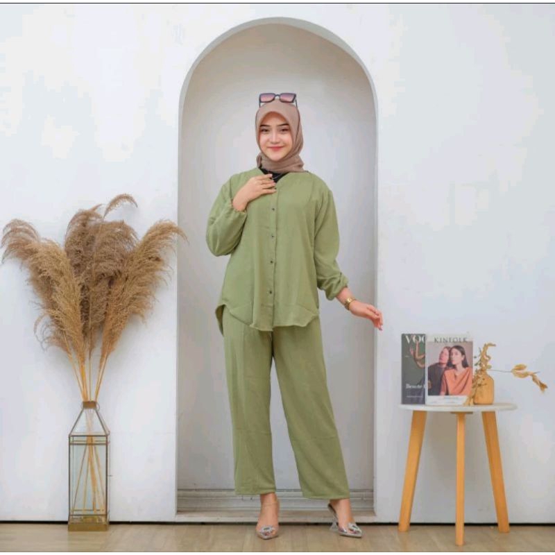 SETELAN ANDIN LENGAN PANJANG FUL KANCING TERBARU // ONE SET WANITA DEWASA TERBARU DAN KEKINIAN/ONE S