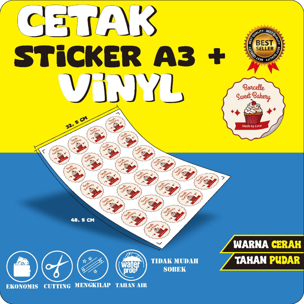 

sticker vinyl a3+ murah / sticker label kemasan makanan minuman murah