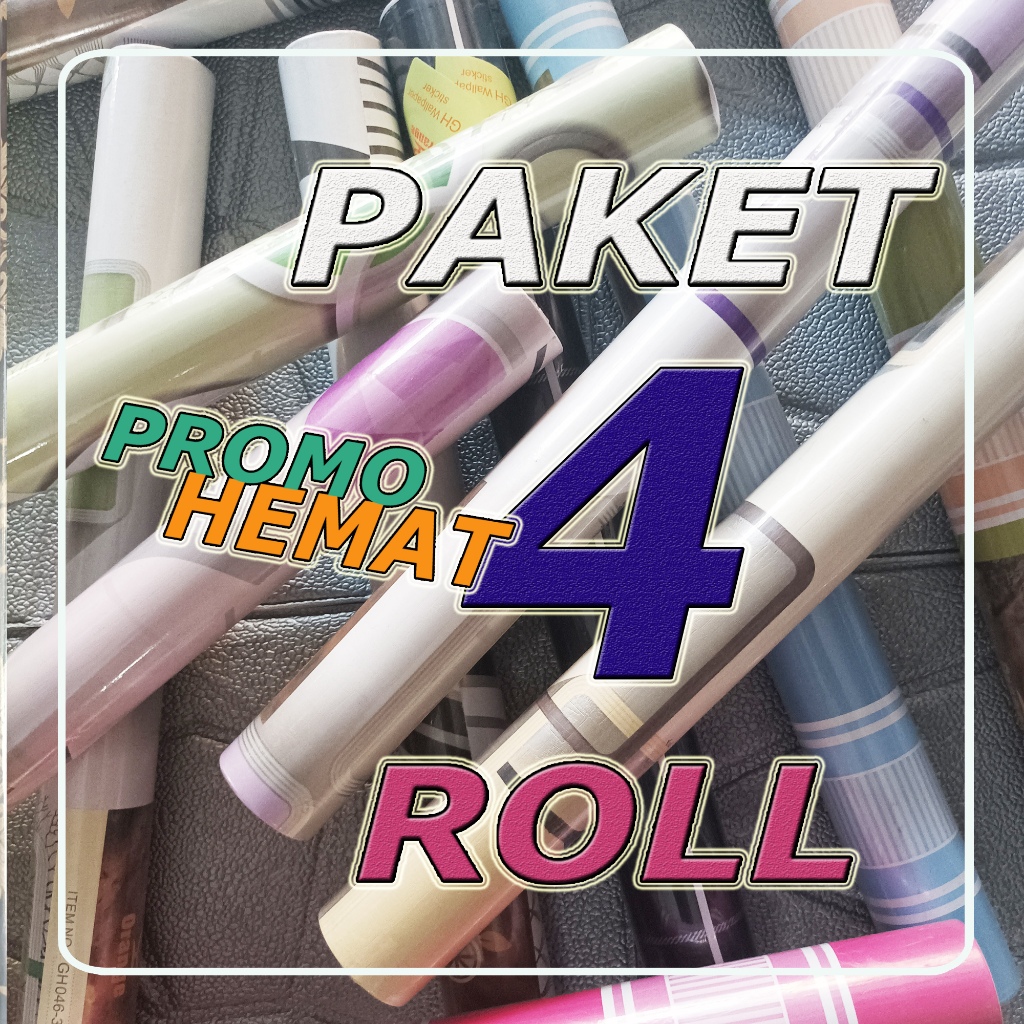 PROMO COD  PAKET 4 ROLL WALLPAPER STICKER DINDING  | WALLSTICKER KAMAR TIDUR ] BRAND KCT
