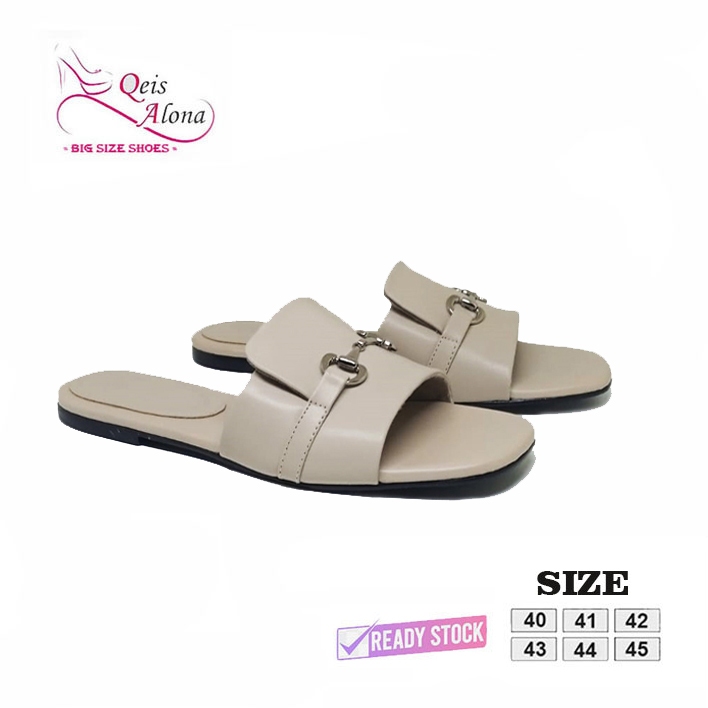 Qeis Alona Elvira | Sandal Flat Pesta Pengantin Ukuran Jumbo | Sandal Slide Selop Big Size