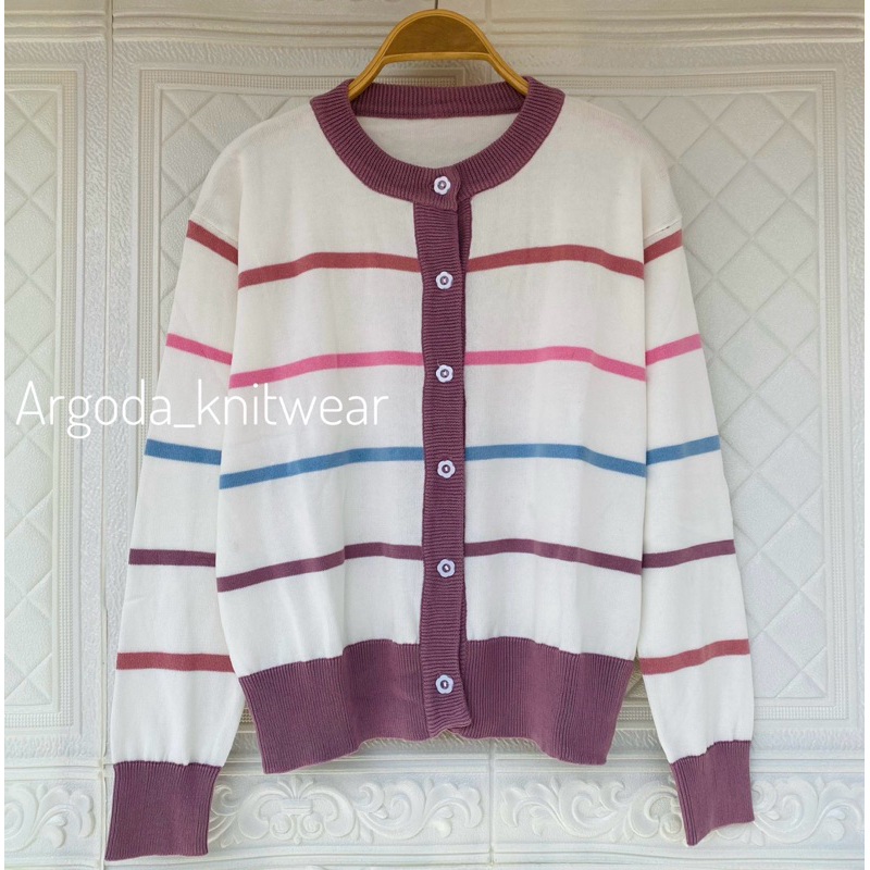 VINA CARDY KNITS COTTOON CARDIGAN RAJUT MOTIF STIRIPE WANITA LEMBUT