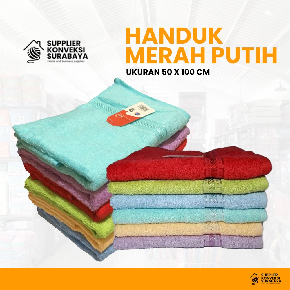 (GROSIR) Handuk Merah Putih 50 x 100 - Handuk mandi - High Quality Towel - Handuk Mandi Merah Putih 