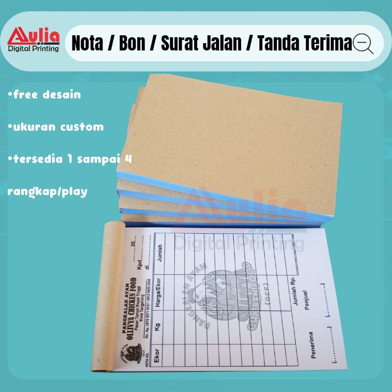 

Nota Kontan Custom | Faktur | Surat Jalan | Kwitansi / Kuitansi | Tanda Terima | Bon Toko 1 warna satu rangkap / 1 play