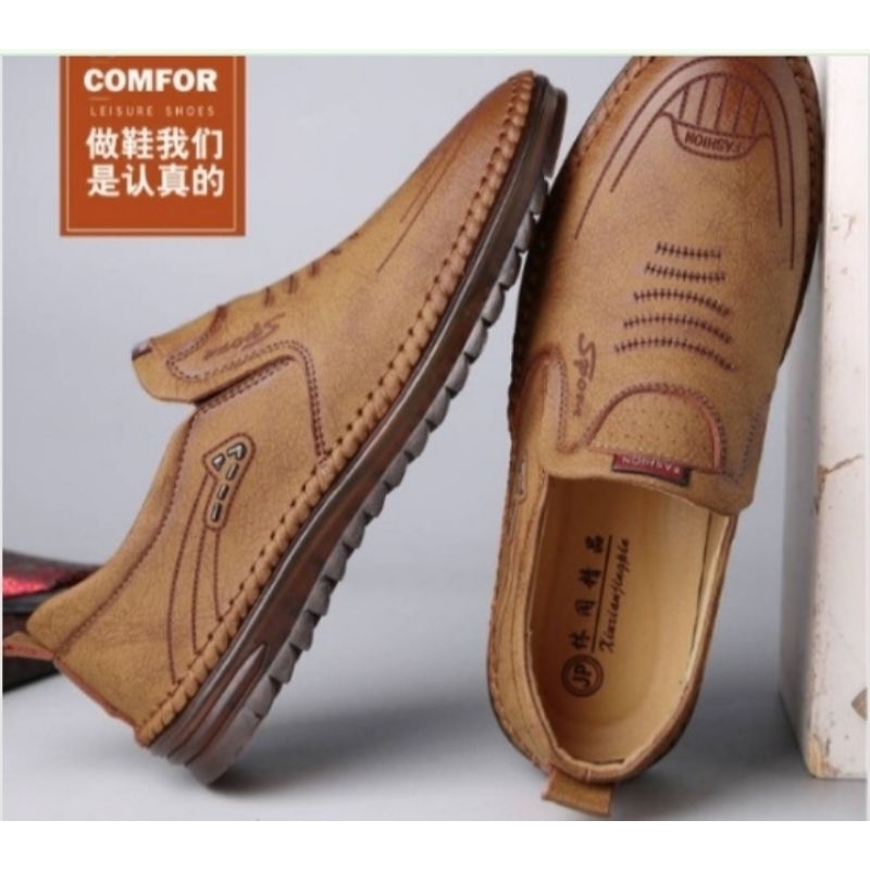 sepatu pria EVANDER//EVANDER shoes pria// sepatu pria tanpa tali//sepatu kulit pria BRENDY//sepatu p