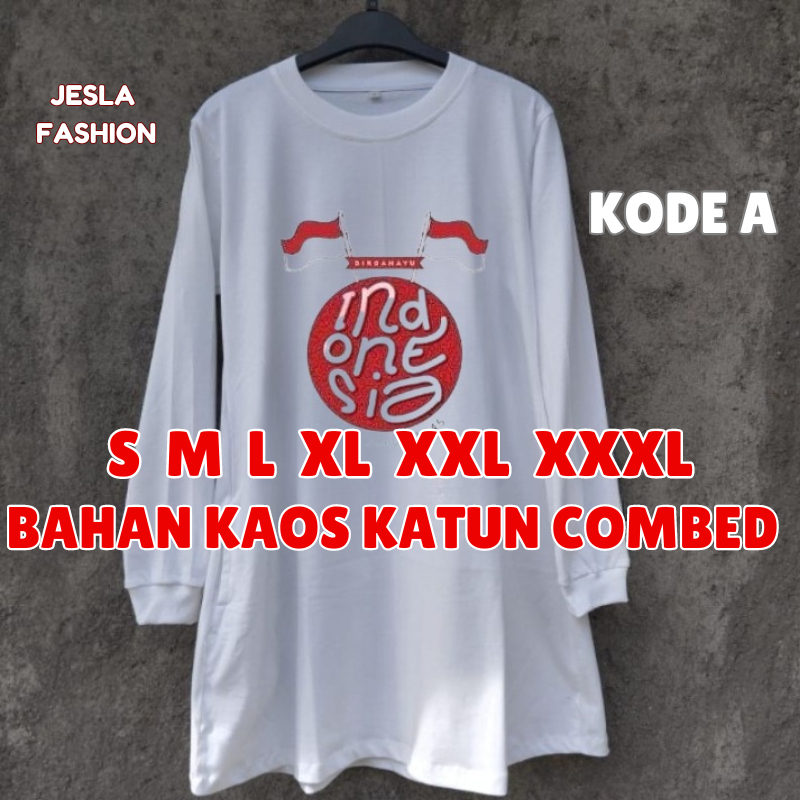 Atasan Wanita Kekinian Jumbo Merah Putih Tunik BO Size S M L XL XXL XXXL LD 90-130 CM Bahan Kaos Kat